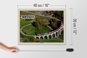Panneau en bois voyage Brusio Suisse train viaduc circulaire 40x30cm 4