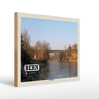 Cartel de madera viaje Berna Suiza Puente Monbijou Río 40x30cm
