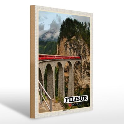Cartello in legno da viaggio Filisur Svizzera Viadotto Landwasser 30x40cm