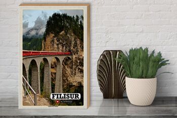 Panneau en bois voyage Filisur Suisse Viaduc de Landwasser 30x40cm 3