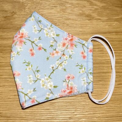 Fabric mask light blue with cherry blossom