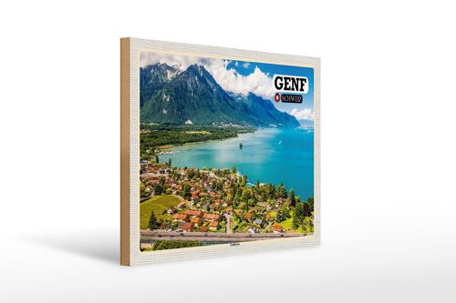 Holzschild Reise Genf Schweiz Genfersee Natur 40x30cm