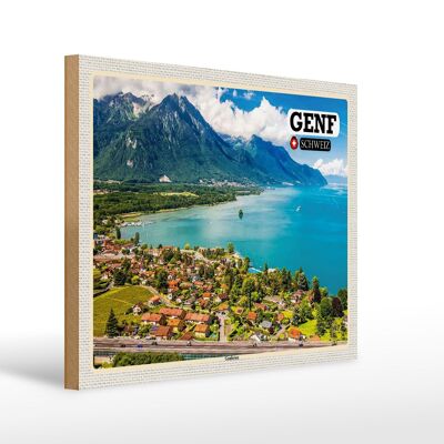 Cartel de madera viaje Ginebra Suiza Lago Lemán naturaleza 40x30cm