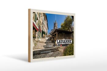 Panneau en bois voyage Lausanne Suisse architecture vieille ville 40x30cm 1