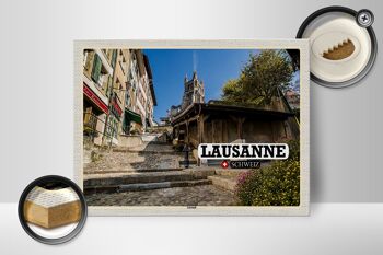 Panneau en bois voyage Lausanne Suisse architecture vieille ville 40x30cm 2