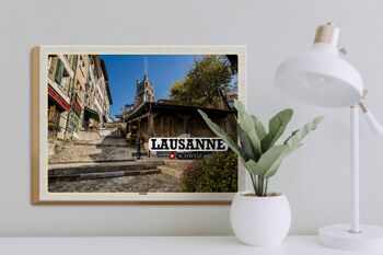 Panneau en bois voyage Lausanne Suisse architecture vieille ville 40x30cm 3