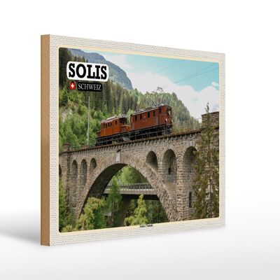 Cartello in legno da viaggio Solis Svizzera Soliser Viaduct Bridge 40x30cm