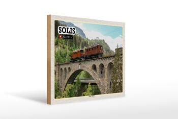 Panneau en bois voyage Solis Suisse Soliser Viaduc Pont 40x30cm 1