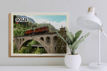 Panneau en bois voyage Solis Suisse Soliser Viaduc Pont 40x30cm 3