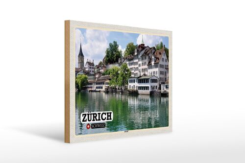 Holzschild Reise Zürich Schweiz Altstadt Fluss 40x30cm