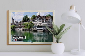 Panneau en bois voyage Zurich Suisse vieille ville rivière 40x30cm 3