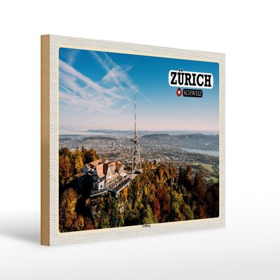 Cartello in legno viaggio Zurigo Svizzera Uetliberg città 40x30 cm
