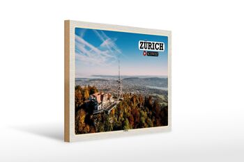 Panneau en bois voyage Zurich Suisse ville d'Uetliberg 40x30cm 1
