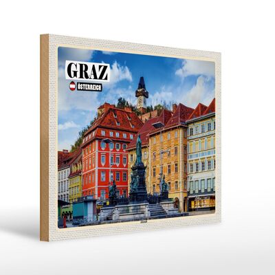 Cartello in legno viaggio Graz Austria architettura della città vecchia 40x30 cm