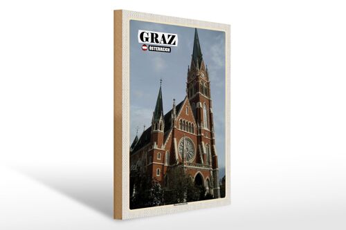 Holzschild Reise Graz Österreich Herz-Jesu-Kirche 30x40cm