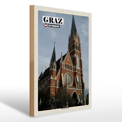 Cartel de madera viaje Graz Austria Iglesia del Sagrado Corazón 30x40cm