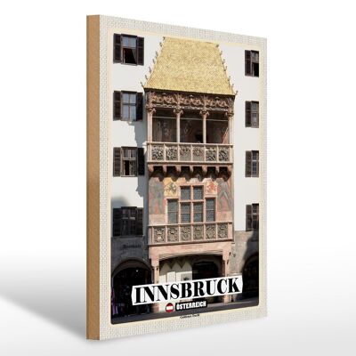 Cartel de madera viaje Innsbruck Austria Tejado Dorado 30x40cm