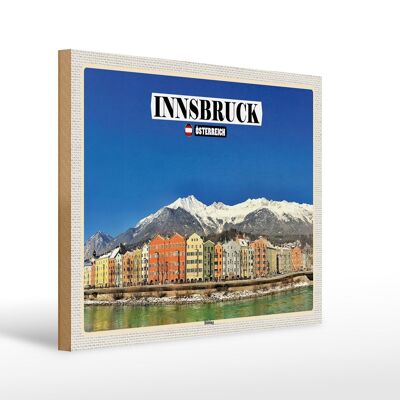 Holzschild Reise Innsbruck Österreich Hötting Berge 40x30cm