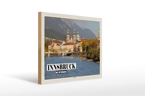 Holzschild Reise Innsbruck Österreich Inn Fluss 40x30cm