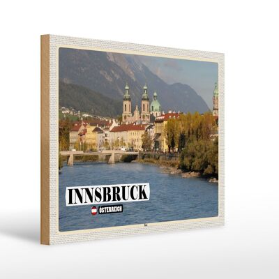 Cartello in legno da viaggio Innnsbruck Austria Inn River 40x30cm