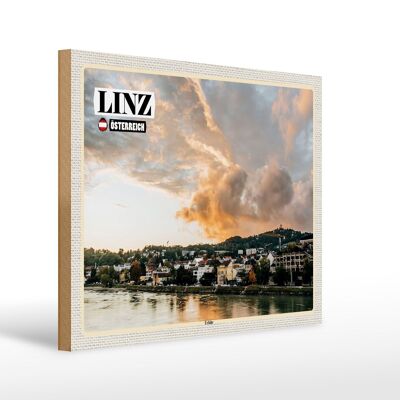 Cartel de madera viaje Linz Austria Río Urfahr 40x30cm