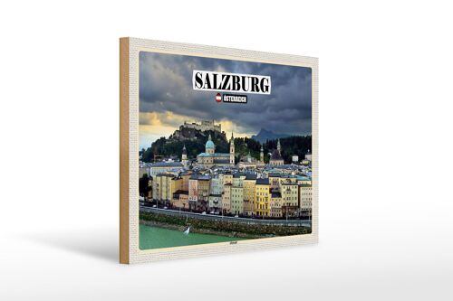 Holzschild Reise Salzburg Österreich Altstadt 40x30cm