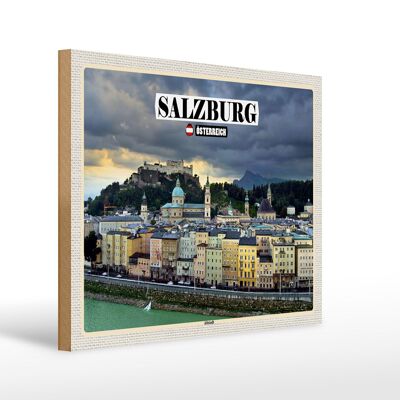 Cartel de madera viaje Salzburgo Austria casco antiguo 40x30cm