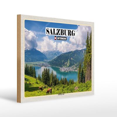 Cartel de madera viaje Austria Salzburger Land naturaleza 40x30cm