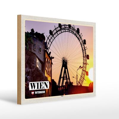 Panneau en bois voyage Vienne Autriche Prater Grande roue 40x30cm