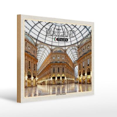 Cartello in legno da viaggio Milano Galleria Vittorio Emanuele 40x30cm