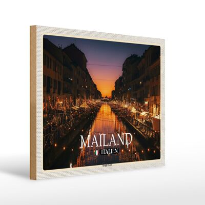 Panneau en bois voyage Milan Italie quartier Navigli 40x30cm