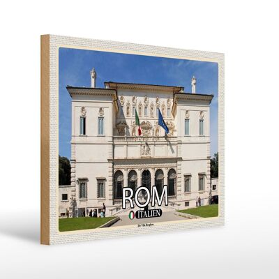 Cartello in legno viaggio Roma Italia Villa Borghese 40x30cm