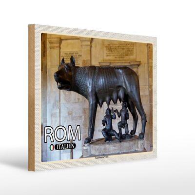 Cartel de madera viaje Roma Italia Loba Capitolina 40x30cm