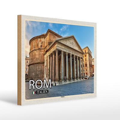 Cartello in legno viaggio Roma Italia Pantheon architettura 40x30cm