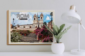 Panneau en bois voyage Rome Italie Place d'Espagne Église 40x30cm 3