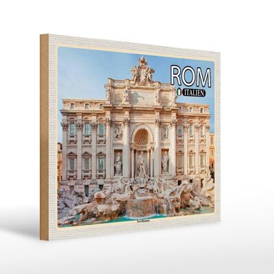 Cartel de madera viaje Roma Italia Escultura fuente de Trevi 40x30cm