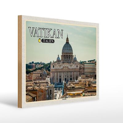 Cartel de madera viaje Vaticano Italia Basílica de San Pedro Papa 40x30cm