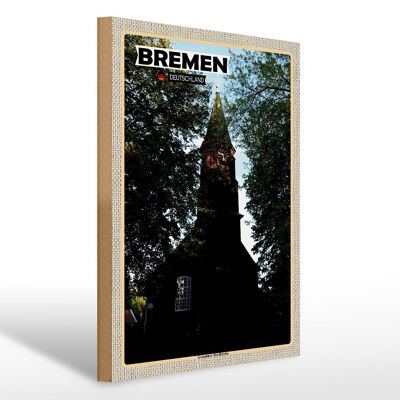 Panneau en bois villes de Brême église du village Grambiker 30x40cm