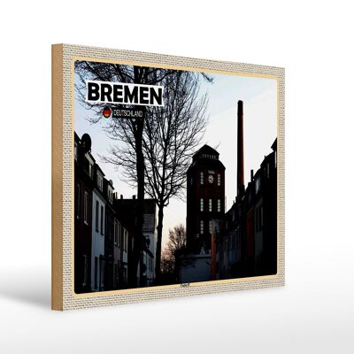 Cartello in legno città Brema Germania Fabbrica Findorff 40x30 cm