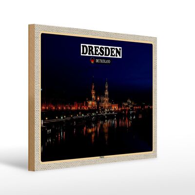 Cartel de madera ciudades Dresde Alemania orillas del Elba 40x30cm