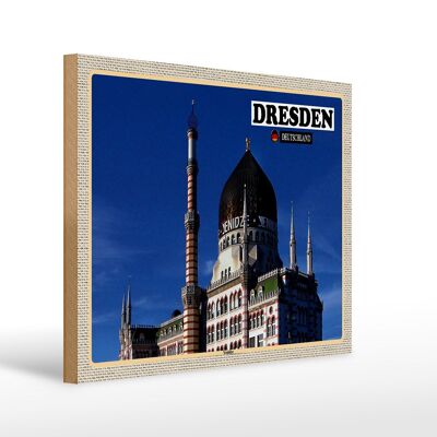 Cartello in legno città Dresda Germania Yenizde 40x30cm