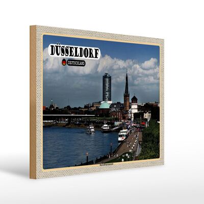 Cartel de madera ciudades Düsseldorf Paseo del Rin 40x30cm