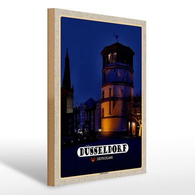 Cartello in legno città Düsseldorf castello torre architettura 30x40 cm