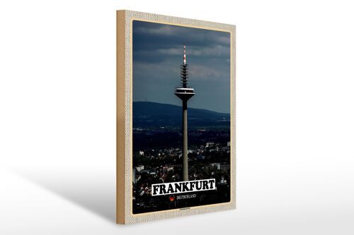 Holzschild Städte Frankfurt Europaturm Ausblick 40x30cm