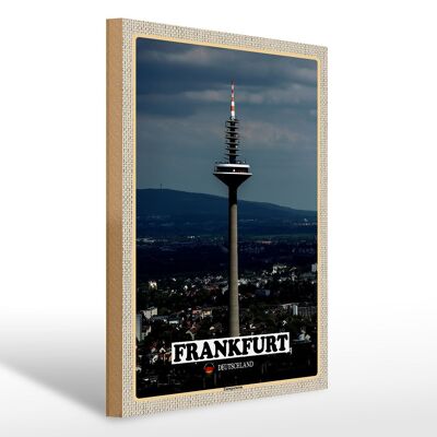 Cartello in legno città Francoforte vista torre europea 40x30 cm
