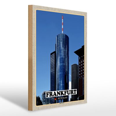 Cartello in legno città vista sulla torre principale di Francoforte 30x40 cm