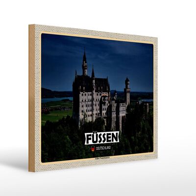 Cartel de madera ciudades Füssen Castillo Neuschwanstein 40x30cm