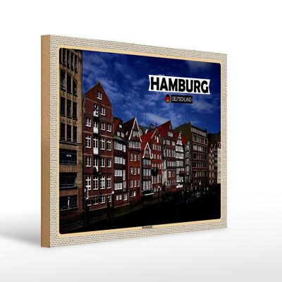 Letrero de madera ciudades Hamburgo Deichstrasse río 40x30cm regalos