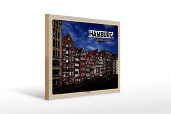 Panneau en bois villes Hambourg Deichstrasse rivière 40x30cm cadeaux 1