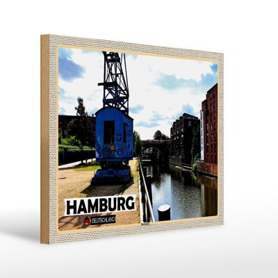 Cartel de madera ciudades Hamburgo río Barmbeck 40x30cm regalo